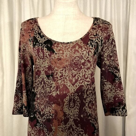 Peruvian Connection Maxi Dress Long Sleeve Purple Gray Floral Print Medium - Picture 5 of 11